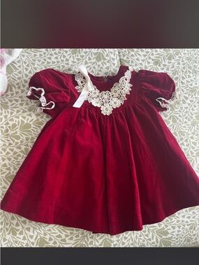 Good Lad Burgundy Velvet Dress with White Lace Trim